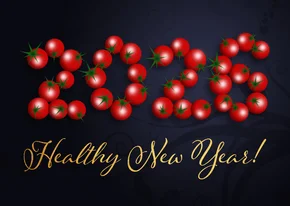 Nieuwjaarskaart healthy new year tomaatjes