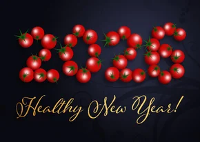 Nieuwjaarskaart healthy new year tomaatjes