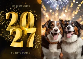 Nieuwjaarskaart met foto 2027 3D en vuurwerk