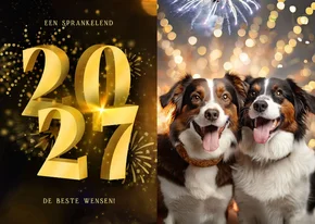 Nieuwjaarskaart met foto 2027 3D en vuurwerk