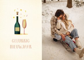 Nieuwjaarskaart met foto en champagne