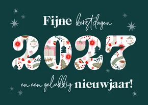Nieuwjaarskaart met jaartal vrolijke illustraties sterren