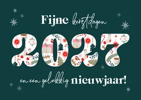 Nieuwjaarskaart met jaartal vrolijke illustraties sterren