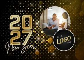 Nieuwjaarskaart modern futuristisch 2027 goud met foto