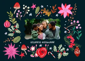 Nieuwjaarskaart vrolijke bloemen modern roze