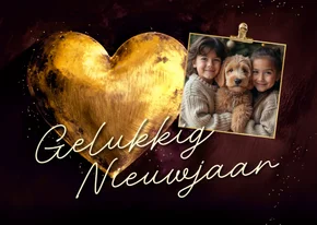 Nieuwjaarskaart waterverf foto gouden hart rood