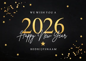 Nieuwjaarskaart zwart goudlook confetti 2026