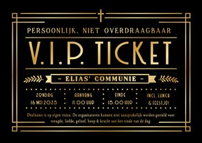 Originele communie uitnodiging als VIP ticket met foliedruk