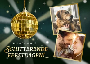 Originele kerstkaart met discobal 'stralende feestdagen!'