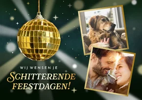 Originele kerstkaart met discobal 'stralende feestdagen!'