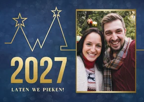 Originele kerstkaart - pieken in 2027 met kerstboom grafiek