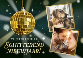 Originele nieuwjaarskaart met discobal schitterend 2027!
