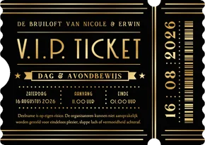 Originele uitnodiging bruiloft in stijlvol VIP-ticket vorm