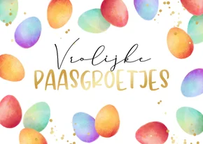 Paaskaart vrolijk kleurrijk paaseitjes paasgroetjes