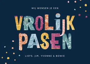 Paaskaart vrolijk typografisch kleurrijk