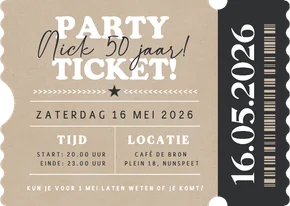 Party ticket uitnodiging kraftlook in echte ticket vorm