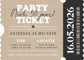 Party ticket uitnodiging kraftlook in echte ticket vorm
