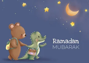Ramadan Mubarak wenskaart schattige beer en krokodil