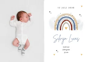 Regenboog geboortekaartje waterverf lief hartjes foto jongen