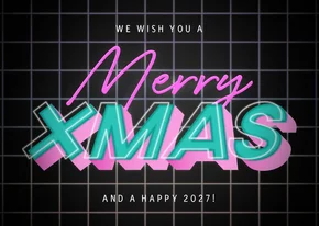 Retro kerstkaart Merry Christmas vrolijke neon typografie