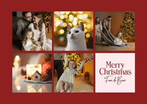 Rode kerstkaart met trendy fotogrid