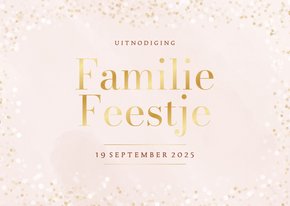 Roze uitnodiging familie feestje met confetti en goud