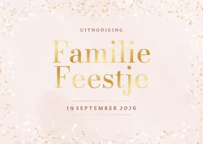 Roze uitnodiging familie feestje met confetti en goud