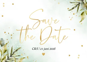 Save the date kaart botanisch watercolor hartjes goud