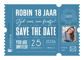 Save the date ticket modern grafisch verjaardag feestje foto