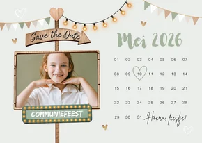 Save the date uitnodiging communie wegwijzers slingers foto