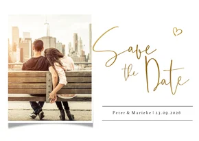 Save the datekaart met eigen foto en gouden tekst en hartje