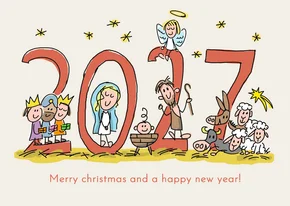 Schattige kerstkaart met Kerststal Josef en Maria in 2027