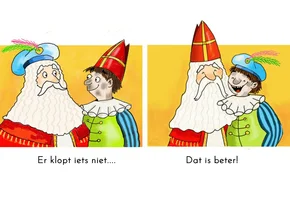 Sinterklaaskaart Sint en Piet met mijter en pietenmuts