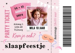 Slaapfeestje ticket kinderfeestje foto hip trendy