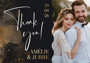 Stijlvol bedankkaartje grijs waterverf goud thank you foto
