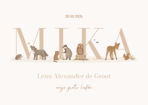 Stijlvol dierenletter naam geboortekaartje aanpasbaar