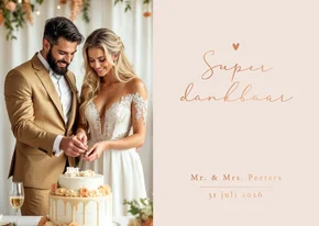 Stijlvol minimalistisch bedankkaart romantisch hartje koper