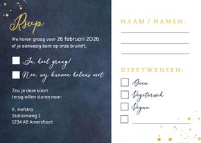 Stijlvolle donkerblauwe enkele rsvp kaart met invulvelden