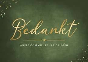 Stijlvolle donkergroene liggende bedankkaart communie