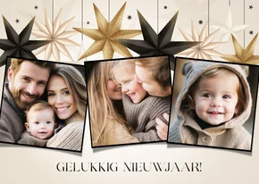 Stijlvolle fotocollage nieuwjaarskaart papieren kerststerren