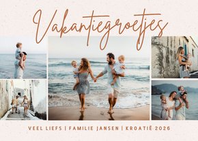 Stijlvolle fotokaart vakantie fotocollage beige ansichtkaart