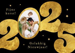 Stijlvolle kerstkaart 2025 goud sterren modern foto