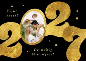 Stijlvolle kerstkaart 2027 goud sterren modern foto