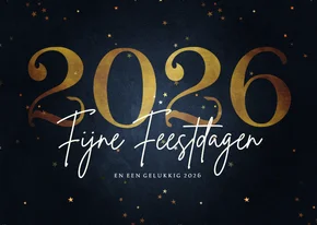 Stijlvolle kerstkaart fijne feestdagen gouden 2026