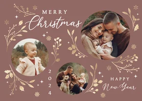 Stijlvolle kerstkaart met foto kersttakjes