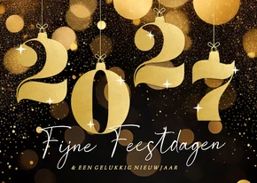 Stijlvolle kerstkaart zwart met gouden 2027 glitters