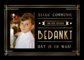 Stijlvolle moderne bedankkaart communie - ticket stijl