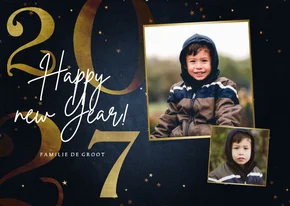 Stijlvolle nieuwjaarskaart 2027 goud 2 fotos happy new year