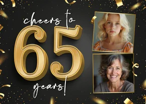 Stijlvolle uitnodiging goud cheers to 65 years met foto's
