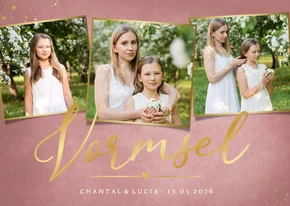Stijlvolle Vormsel uitnodiging voor een meisje met 3 foto's